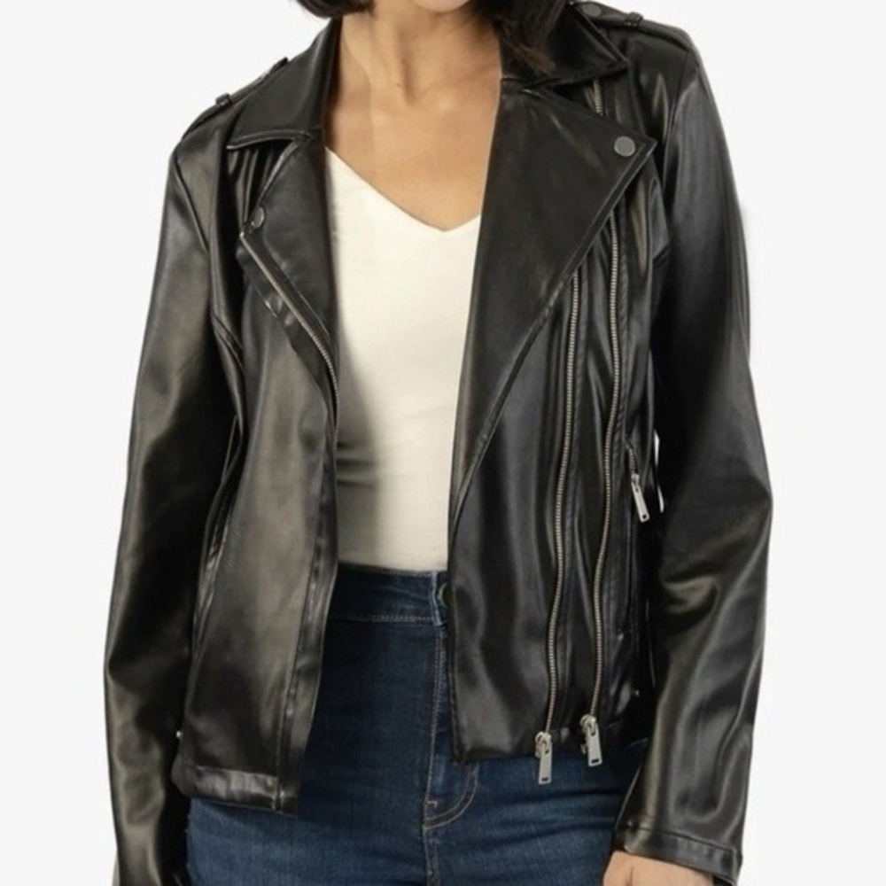 Kut‎ From The Kloth Black Moto Jacket Faux Leather Womens XL NWT $169